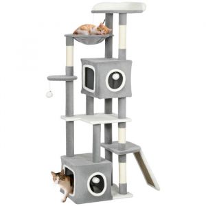 Pawhut Arbre à chat - tour de jeux pour chats - griffoir et poteaux en sisal 2 niches plateformes - hauteur 165 cm - gris