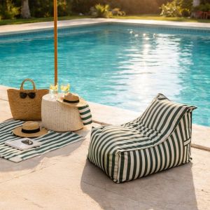 Concept-Usine Positano pouf d&rsquo;ext&eacute;rieur ray&eacute; vert en tissu d&eacute;perlant &ndash; 100x65x65 cm