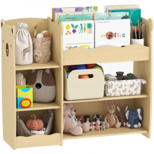 Meuble rangement enfant pour jouets - AIYAPLAY - 3 niveaux - &eacute;tag&egrave;res ouvertes - MDF - 92x29x79cm - naturel