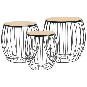 VidaXL Ensemble de table basse Contreplaqué de peuplier Fer 3 pcs