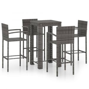 Jeu de bar de jardin 5 pièces avec accoudoirs résine tressée gris 02_0014485
