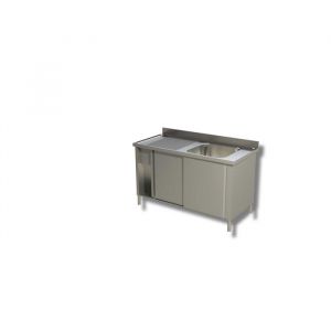 Plonge Inox Evier &agrave; Droite sur Meuble Porte Coulissante - Gamme 600 - Ristopro - Inox AISI430 1200x600x850mm