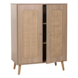 Mendler Highboard HWC-M38, Commode Armoire Sideboard, compartiments de rangement, Kubu rotin bois 106x80x41cm aspect ch&ecirc;ne