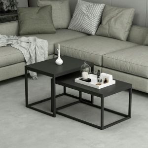 Table basse gigogne noire design moderne (lot de 2) JENA