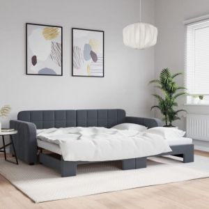 VidaXL Lit de Jour avec Lit Gigogne, Canapé-lit, Lit d'Invité, Meuble de Chambre à Coucher Salle de Séjour, Moderne, Gris Foncé 90x200 cm Velours