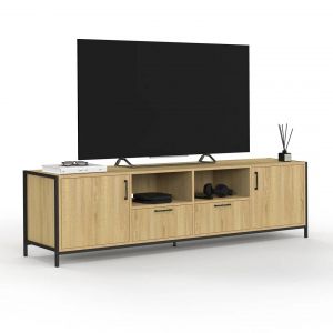 Idmarket Meuble Tv 180 Cm Detroit 2 Portes 2 Tiroirs Design Industriel