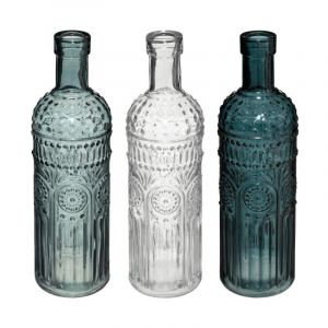Atmosphera Lot de 3 vases bouteilles en verre - Bleu fonc&eacute;/Bleu clair/Transparent - h 24,5 cm - Livraison gratuite