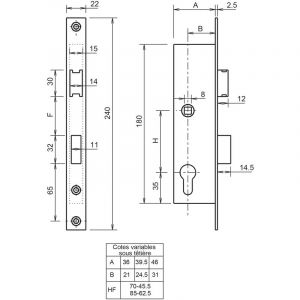 Image de Dom Metalux Serrure 1 point coffre 7/46 entraxe 85 - F107460100