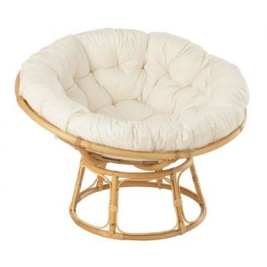 Fauteuil en Rotin & Coussin "Céline" 115cm Naturel