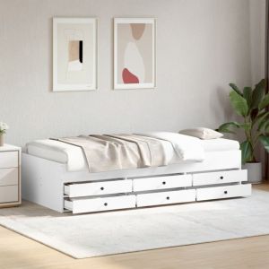VidaXL Lit de Jour avec Tiroirs, Canapé-lit avec Rangement, Lit d'Invité, Meuble de Salon Chambre à Coucher, Moderne, Blanc 75x190 cm Bois d'Ingénierie