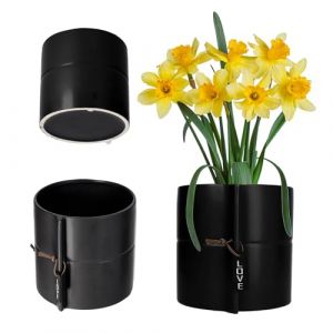 Kadax - Pot de Fleurs en c&eacute;ramique 2 Couleurs - Pot de Fleurs en c&eacute;ramique pour Arbres de Dragon, Violette - Pens&eacute;es (Noir, diam&egrave;tre 13 cm)