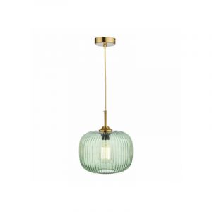 Lumiere Suspension Demarius Bronze,verre c&ocirc;tel&eacute; vert 1 ampoule 29cm - Vert