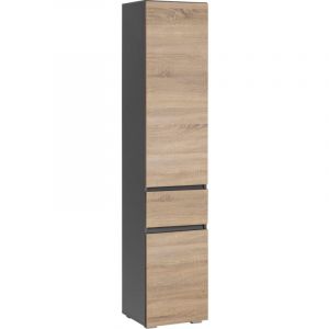 Wisla Armoire haute avec 1 tiroir et 2 portes en effet chêne / anthracite