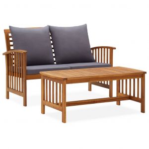 Image de VidaXL Salon de jardin 2 pcs avec coussins Bois d'acacia solide - Brown and dark grey