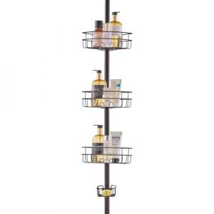 VEVOR Étagère de Douche d'Angle Réglable 99-317,5 cm de Haut, Poteau Télescopique de Douche Multifonctionnelle avec Plateau de Charge Solide, Antirouille et Facile à Installer, pour Salle de Bain