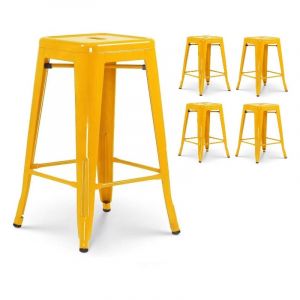 Kosmi Lot de 4 tabourets de bar style industriel jaune brillant - Hauteur 66 cm