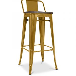 Image de Privatefloor Tabouret Style Tolix en bois avec petit dossier Pauchard Style - 76 cm Doré 42