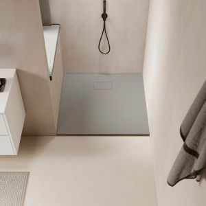 Stano Receveur de douche 90 x 90 cm extra plat PIATTO en SoliCast surface ardois&eacute;e gris - Gris