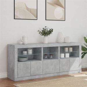 VidaXL Buffet avec Lumières LED, Armoire avec Porte, Meuble de Rangement, Organisateur de Salle de Séjour Intérieur, Moderne, Gris Béton