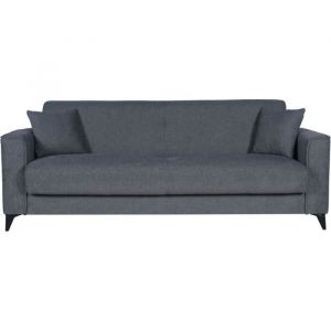 Canap&eacute; convertible 3 places - BERGAMO - Tissu gris fonc&eacute; - 2 coussins - coffre de rangement - 230 x 85 x 89 cm