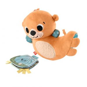 Fisher-Price Peluche Loutre 2 en 1 pour jeu à plat ventre avec livre en tissu pour développer les capacités sensorielles des nouveau-nés, HXG96