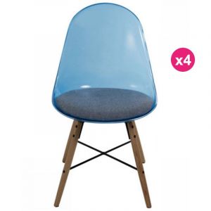 Image de Kosyform Lot De 4 Chaises Tranparente Bleu Polycarbonate Et Coussin Plexi