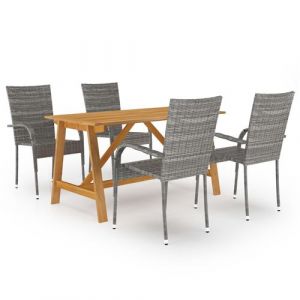 Ensemble de jardin compos&eacute; d'une table en bois d'acacia et de chaises en acier et en rotin synt tique gris Vida XL
