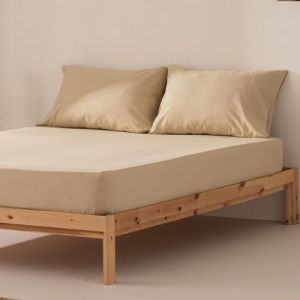 Drap-housse en 100% coton beige 100x200x30 cm