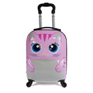 Kinston Valise Cabine à roulettes pour Enfants Bagages à Motifs Animaux : Chat Rose