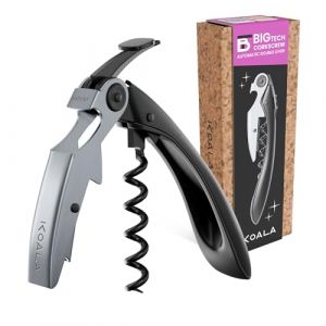 Tire-bouchon professionnel à deux temps Koala Big Tech - Acier inoxydable, spirale téflon, lame précise, idéal pour sommeliers et utilisation quotidienne, finition noire