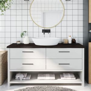 VidaXL Comptoir de salle de bain marron foncé bois massif traité