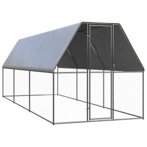 Poulailler enclos cage poules d'extérieur 2 x 6 x 2 m acier galvanisé Argent 02_0043994