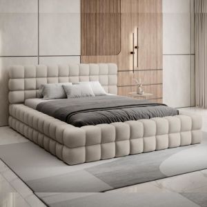 Meubler Design - Lit Eden-rock En Tissu Bouclé Tendance Avec Coffre De Rangement - Tissu Bouclé Beige - 160x200, Style, x x cm
