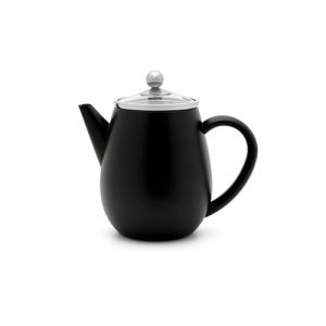 Bredemeijer Théière à double paroi 0,5 l – Petite théière isotherme en acier inoxydable noire avec couvercle en verre et filtre à thé – Idéale pour les thés en vrac
