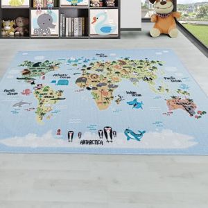 Homebyhome Tapis enfant tapis pour chambre de filles et de gar&ccedil;ons bleu 100x150 cm tapis chambre enfant tapis chambre b&eacute;b&eacute;