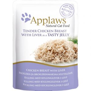 Applaws 16x70g poulet, foie en gel&eacute;e sachets - Nourriture pour Chat