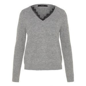 Vero Moda Pull col v FEMME avec manches longues gris chiné