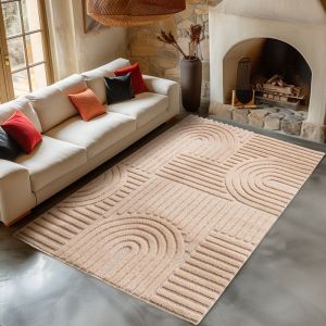 Tapis de Salon ou chambre en Rose 240 x 340 cm style bohème scandinave avec effet haut-bas tapis décoratif