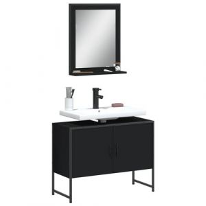 VidaXL Ensemble d'Armoires de Salle de Bain 2 pcs, Meuble-lavabo avec &Eacute;tag&egrave;re et Miroir, Armoire de Rangement de Toilette, Noir Bois Ing&eacute;nierie