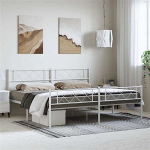 VidaXL Cadre de Lit avec Tête de Lit et Pied de Lit, Lit de Double avec Sommier à Lattes, Lit Adulte avec Rangement Chambre, Moderne, Blanc 183x213 cm Métal