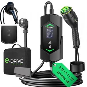 Chargeur Voiture Electrique 16 A [3.7 KW, 6M ] Compatible Prise Green up & Skudo-&Eacute;cran LCD + D&eacute;part Diff&eacute;r&eacute; + Support & C&acirc;ble Type 2 - E-Drive Solution Marque Fran&ccedil;aise
