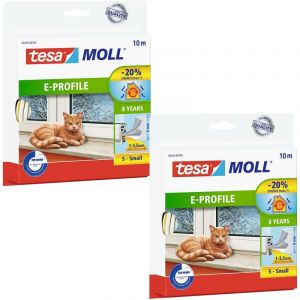 Image de Tesa Moll Joint Portes et Fenêtres Profil E – Joint d'Isolation Thermique Adhésif en Caoutchouc – Anti Froid et Humidité – Comble des Espaces Faibles de 1 à 3,5 mm – Blanc -10mx 9mm - Lot de 2