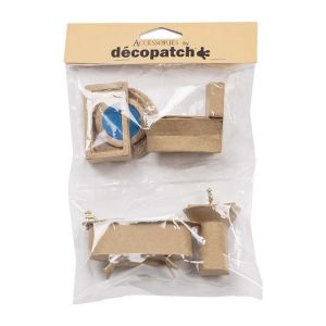 decopatch AC925C - Assortiments de 6 objets miniatures de salle de bain à décorer - Décoration loisir créatf en papier mâché - Dimensions: 15,5 x 3,5 x 22cm