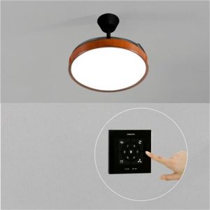 Ventilateur de plafond - WIND CLEAR STUDIO 40W silencieux avec pales rétractables et lumière LED - Noir et marron