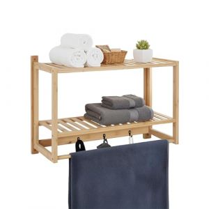 Relaxdays &Eacute;tag&egrave;re Murale Salle de Bain, 40 x 60 x 23,5 cm, Bambou, Porte-Serviettes, 3 Crochets, Nature