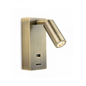 Applique avec liseuse Clifton Laiton antique 1 ampoule 14cm