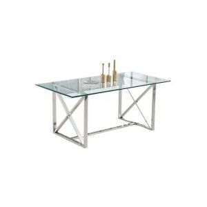 Table à manger kensy 6 à 8 personnes Chrome verre transparent 180x90 cm