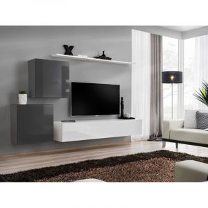 Meuble TV Mural Design " V" 250cm Gris & Blanc Prix