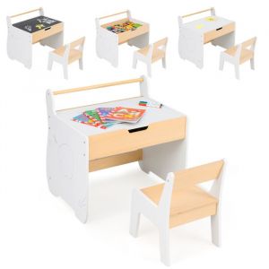 Giantex 3 en 1 Table Enfant avec Chaise en Forme d'Eléphant, Table et Chaise en Bois,Blanc