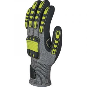 Image de Delta Plus VV913JA11 Lot de 60 gants en fibre de poly&eacute;thyl&egrave;ne haute performance avec rev&ecirc;tement en nitrile et double paume Jaune/gris/noir Taille 11